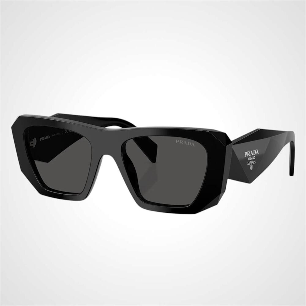 New PRADA Sunglasses Black 53mm Silver Symbole Logo Square Oversized Grey Lens